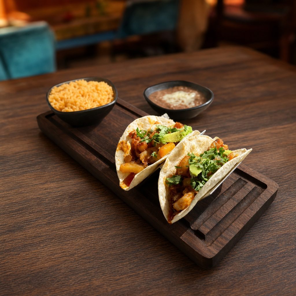 SHRIMP PINA TACOS.